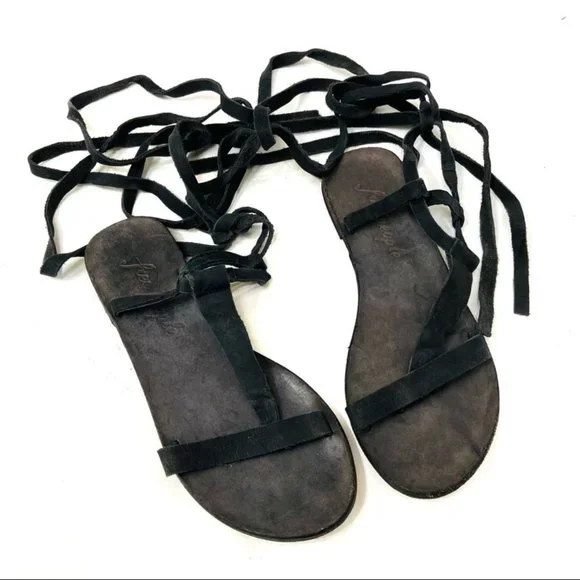 Black Tie Lace Up Sandals 6 - Picture 3 of 6